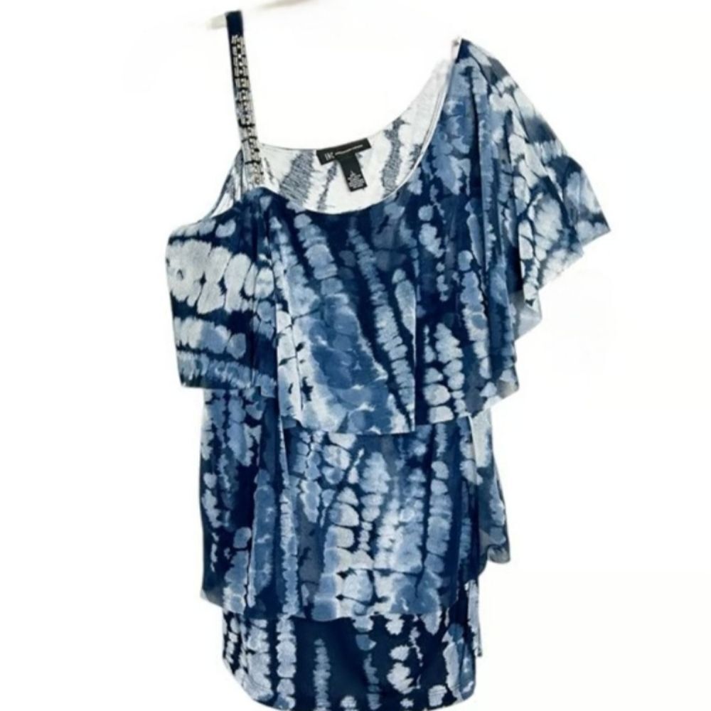 INC International Concepts blue tie-dye one-shoulder blouse - Picture 6 of 6